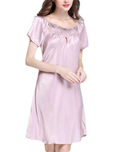 Nightgowns & Sleepshirts Womens Nightwear Short Sleeve Satin Nightgown Sleep Dress Sleepwear - 3 - C619DDYRM2D $40.33