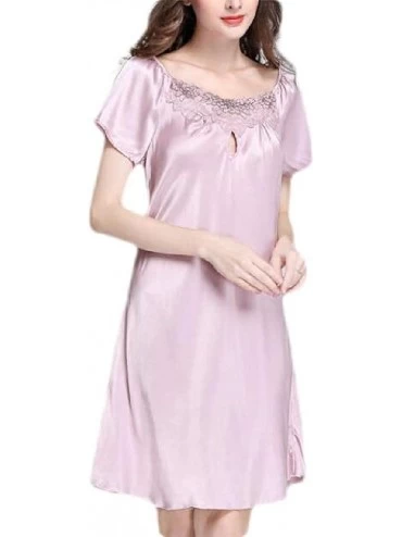 Nightgowns & Sleepshirts Womens Nightwear Short Sleeve Satin Nightgown Sleep Dress Sleepwear - 3 - C619DDYRM2D $15.63