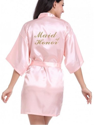 Robes Women's Satin Kimono Robe for Bridesmaid and Bride Wedding Party Getting Ready Short Robe with Gold Glitter - Pink(maid...