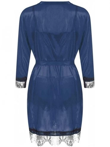 Bras Women Sexy Lace Lingerie Nightwear Underwear Sleepwear Dress 3PC SEet - Navy - C818ZW5K80M $17.10