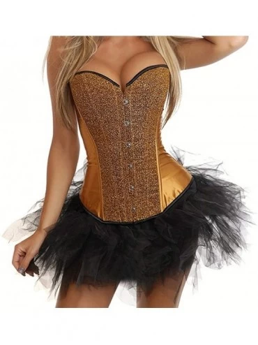 Bustiers & Corsets Womens Lacing-up Bustier Shiny Satin Corset Boned Overbust Corselet Top Party Dancewear - Tutusilver - CP1...