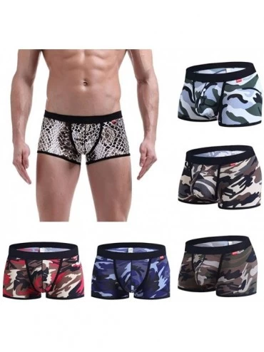 Boxer Briefs Sexy Underpants Mens U Convex Pocket Camouflage Sports Breathable Plain Pants - Khaki - C618KR4CRSQ $22.94