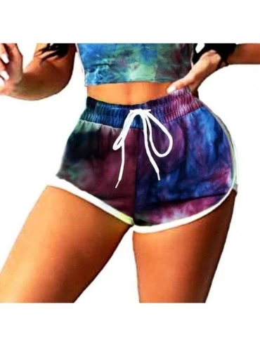 Nightgowns & Sleepshirts Women Tie Dye Sports Drawstring Workout Shorts Active Shorts Yoga High Waist Shorts Hot Pants - Purp...