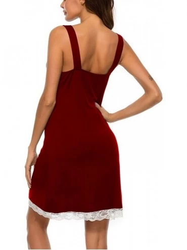 Nightgowns & Sleepshirts Women's Lace Nightgown Sleeveless Chemise Lingerie Soft Slip V Neck Nightdress - Red - C0190TEEXO4 $...