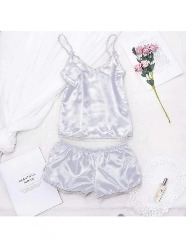 Baby Dolls & Chemises Women's Lace Lingerie Sexy Bra and Panty Set Strappy Teddy Pajama 2 Piece Sleepwear Satin Cami Top with...