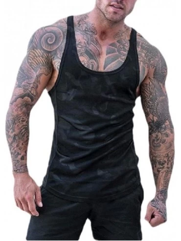 Undershirts Mens Tank Undershirt Sleeveless Camo Gym Vest Shirts - Black - CN19CH4IYMG $41.43