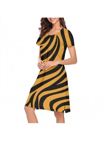 Tops Crewneck Short Sleeve Nightgown Sunflower Printed Nightdress Sleepwear Women Pajamas Cute - Tiger Stripe Animal - C118X4...