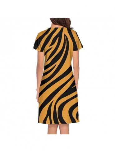 Tops Crewneck Short Sleeve Nightgown Sunflower Printed Nightdress Sleepwear Women Pajamas Cute - Tiger Stripe Animal - C118X4...