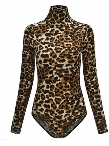 Shapewear Sexy Women Long Sleeve Jumpsuit Lace Bodysuit Stretch Leotard Top Blouse Tshirt - M-leopard 01 - C7192RIE3WU $13.54