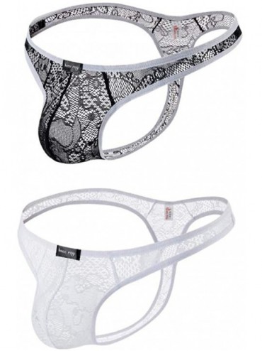 G-Strings & Thongs Mens Underwear Thong Briefs Lace See Through G-String T-Back Underpants 2 Pack - A - CZ18WH9ESYY $31.17