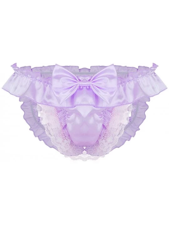 G-Strings & Thongs Men's Sissy Skirted Panties Satin Frilly Lace Briefs Thongs Jockstraps Underwear - Purple 2 - CY18L2YDRGL ...