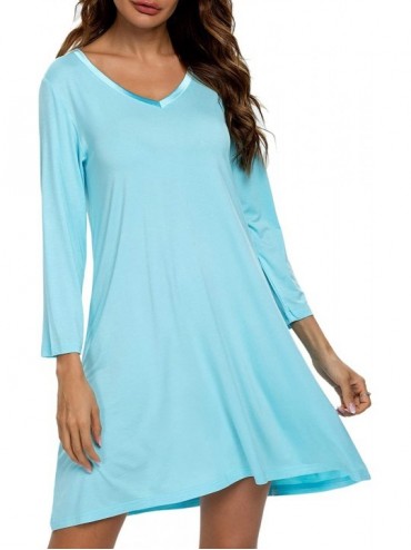 Nightgowns & Sleepshirts Long Sleeve Winter Nightgowns for Women Soft Long Sleep Shirts Sleepwear Plus Size - A-aqua - CK1943...