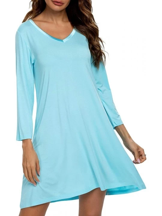 Nightgowns & Sleepshirts Long Sleeve Winter Nightgowns for Women Soft Long Sleep Shirts Sleepwear Plus Size - A-aqua - CK1943...