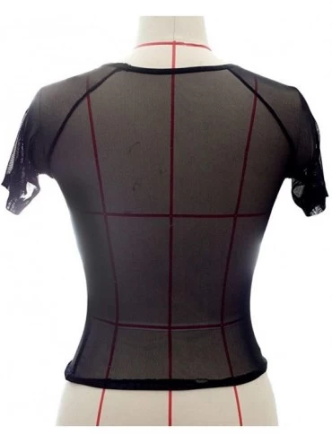 Garters & Garter Belts Women's Lingerie Sheer Mesh See-Through Short Sleeve Crop Tops Bodysuit Casual T Shirt - Black - CR193...