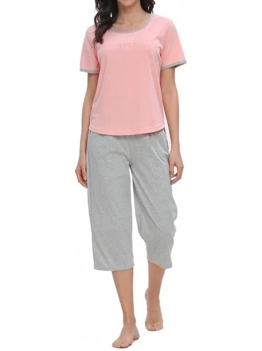 Sets Women's Pajama Sets with Capri Pants and Sleepwear Tops -Ladies Cute Print Pjs Sets - 05-pink - CF1954TAO3D $42.26