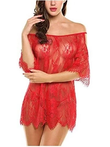 Baby Dolls & Chemises Women Lingerie Chemises Lace Smock Sleepwear-S-4XL-Ivygrend - Red - CS19999DA85 $16.93