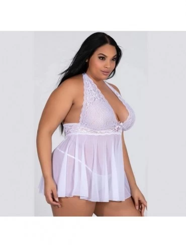 Bras Pajamas Set Women Lace Lingerie Bowknot Sleepwear Underwear Lace Dress G-String Nightdress - White - C418XEX73GM $9.21