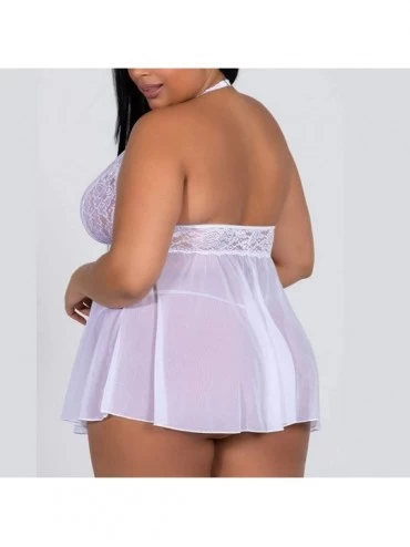 Bras Pajamas Set Women Lace Lingerie Bowknot Sleepwear Underwear Lace Dress G-String Nightdress - White - C418XEX73GM $9.21
