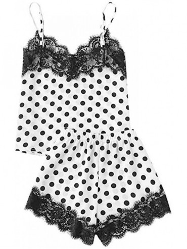 Bras Women Sleepwear Sleeveless Strap Nightwear Lace Trim Satin Cami Top Pajama Sets - F-black - CA18U8OZG3Z $22.57