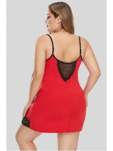 Robes Women's Plus Size Lace Babydoll Chemise Lingerie Dress Sleepwear - Red 31231 - CF1976UW4X8 $20.92