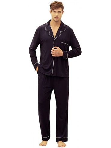 Sleep Sets Men's Pajama Set Bamboo Modal Sleepwear Button-Down Long Sleeve Pj Set - CL18Q7IW8W2 $87.37