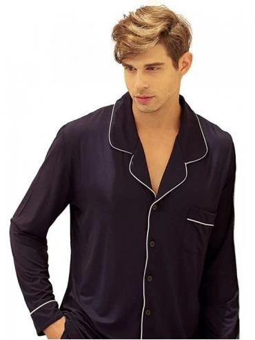Sleep Sets Men's Pajama Set Bamboo Modal Sleepwear Button-Down Long Sleeve Pj Set - CL18Q7IW8W2 $44.70