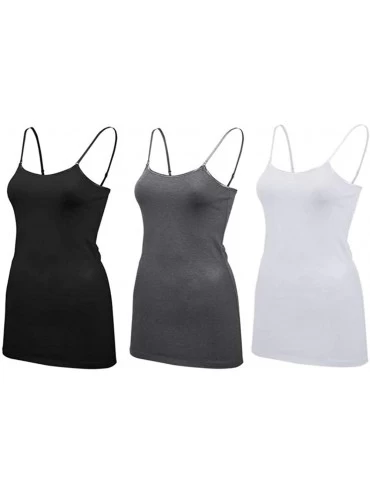 Camisoles & Tanks Multi Pack Women's Basic Long Length Adjustable Strap Tank Top Camisole - 3 Pack - Black / Charcoal / White...