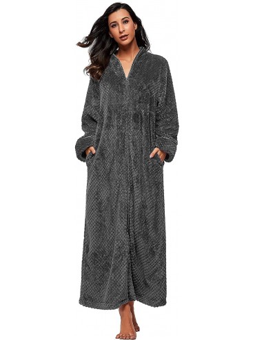 Robes Unisex Warm Soft Fleece Hooded Bathrobes- Plush Robes for Women and Men with Pockets - Grey - CE18I37EG7L $48.18