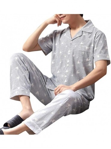 Sleep Sets Mens Check Pajamas Cotton Satin Men Plus Size Soft Slim Fit Pajamas Sets - 27 - CX1999UHWZT $73.92