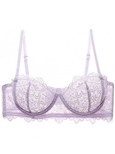 Bras Lace Unlined Sexy Bra Set Ultra-Thin Breathable Underwear - Purple - CK1963ZUIST $21.32