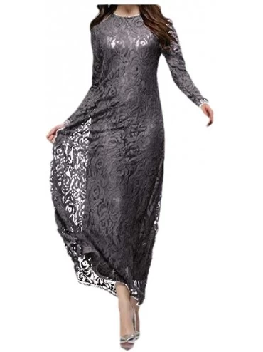Robes Women's Lace Fashion Fitness Solid Colored Muslim Islamic Kaftan - Grey - CJ190N7RSO7 $68.01