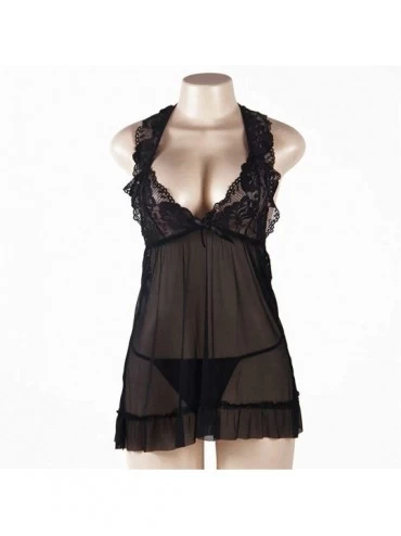 Baby Dolls & Chemises Lace Chemise Wedding Lingerie Open Back Dress Nightwear Plus Size - Black - C118XQTAXTD $17.76
