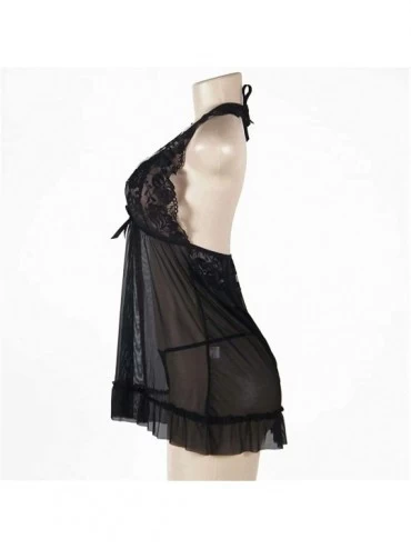 Baby Dolls & Chemises Lace Chemise Wedding Lingerie Open Back Dress Nightwear Plus Size - Black - C118XQTAXTD $17.76