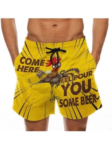 Trunks Men Drawstring Shorts Special Cock Print Beer Festival Beach Casual Trouser Shorts Pants for Men Child - Yellow a (Men...