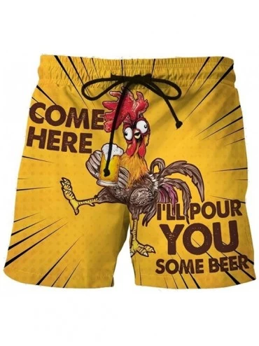 Trunks Men Drawstring Shorts Special Cock Print Beer Festival Beach Casual Trouser Shorts Pants for Men Child - Yellow a (Men...