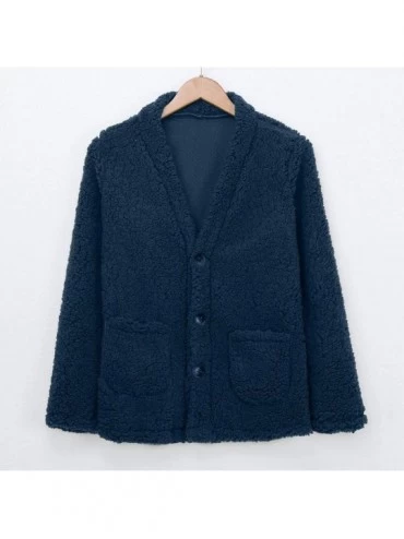 Tops Sherpa Jacket Plush Cardigan Shaggy Sweater Shearling Fluffy Sweatshirt Fuzzy Fleece Coat Casual Outwear - Blue - CM192K...