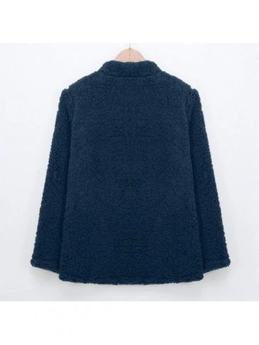 Tops Sherpa Jacket Plush Cardigan Shaggy Sweater Shearling Fluffy Sweatshirt Fuzzy Fleece Coat Casual Outwear - Blue - CM192K...