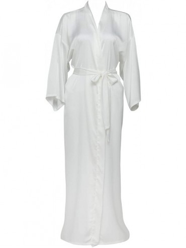 Robes Women's Plain Color Satin Silk Kimono Robes Elegant Style Nightgown-Long - White - CS190GM5XQR $77.83