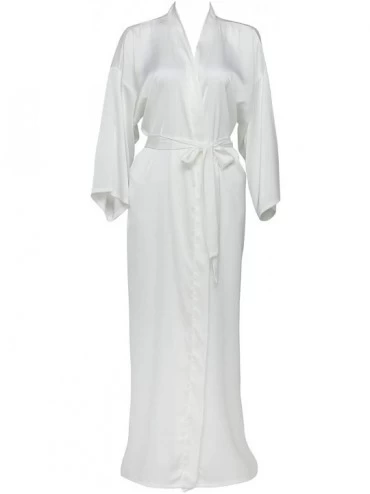 Robes Women's Plain Color Satin Silk Kimono Robes Elegant Style Nightgown-Long - White - CS190GM5XQR $67.10