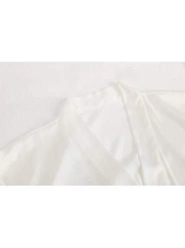 Robes Women's Plain Color Satin Silk Kimono Robes Elegant Style Nightgown-Long - White - CS190GM5XQR $33.10