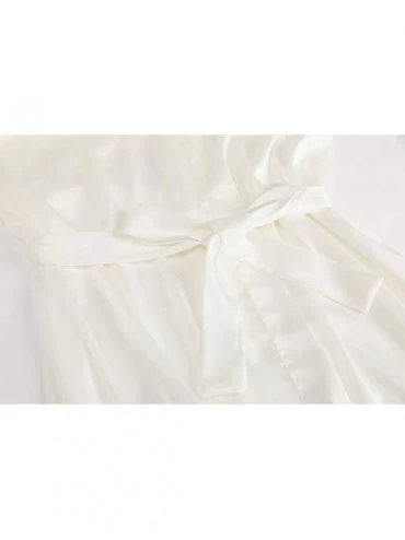 Robes Women's Plain Color Satin Silk Kimono Robes Elegant Style Nightgown-Long - White - CS190GM5XQR $33.10