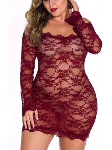 Baby Dolls & Chemises Plus Size Lingerie for Women-Sexy Chemise Floral Lace Babydoll Sleepwear-See Through Bodysuit Teddy Lin...
