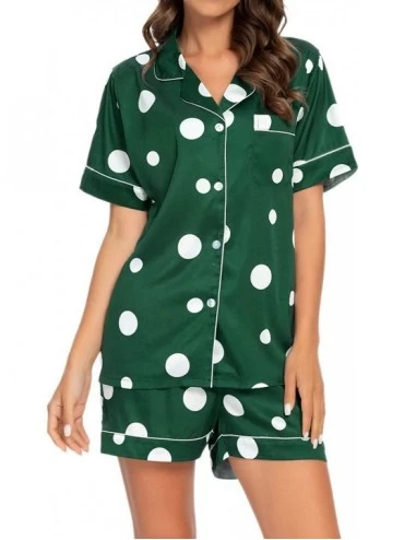 Sets Women's Floral Pajamas Set Short Sleeve Sleepwear Two-Piece Pj Sets Button-Down Nightwear Loungewear - B-green - C3199CQ...