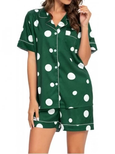 Sets Women's Floral Pajamas Set Short Sleeve Sleepwear Two-Piece Pj Sets Button-Down Nightwear Loungewear - B-green - C3199CQ...