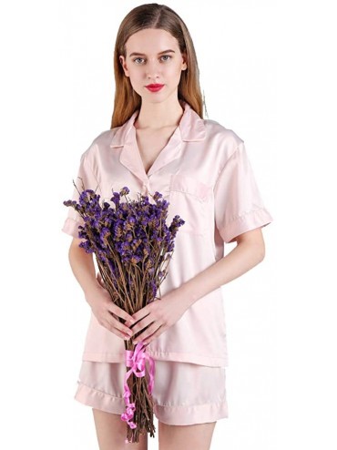 Sets Women Silk Satin Soft Pajama 2pc Set Button Down Sleepwear Loungewear for Bride and Bridesmaids - Blush Short Set - CA19...