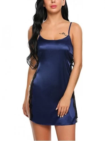 Baby Dolls & Chemises Women Babydoll for Women Satin Nightwear Lace Chemise Sexy Nightgown - Blue - CV1960GMKS2 $15.71