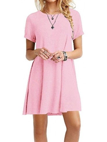 Nightgowns & Sleepshirts Womens Summer Dresses Swing Soft Loose Casual Sleep Short Dresses - Pink - CH199N5O20K $34.82