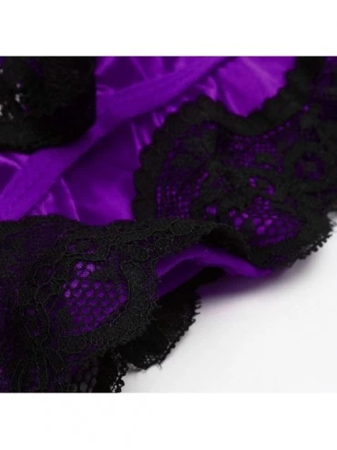 Thermal Underwear Women Lingeries Ladies Babydoll Set Lace Satin Sexy Lingerie Set Bra Underwear Sleepwears - Purple - C418S6...