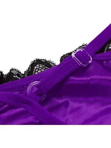 Thermal Underwear Women Lingeries Ladies Babydoll Set Lace Satin Sexy Lingerie Set Bra Underwear Sleepwears - Purple - C418S6...