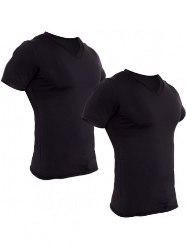 Shapewear 2 Pack Mens Slimming Light Compression V-Neck Body Shaper T-Shirt - Black - CO18EXEYHGA $24.01